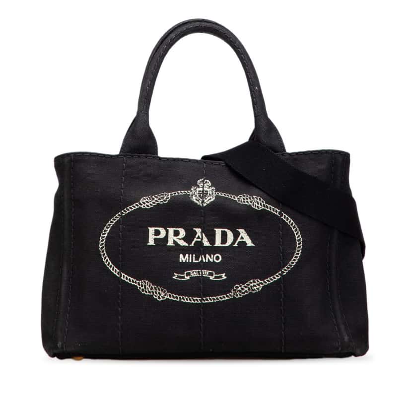 Prada Small Canvas Canapa Logo Satchel Black Canvas Good condition - Front View