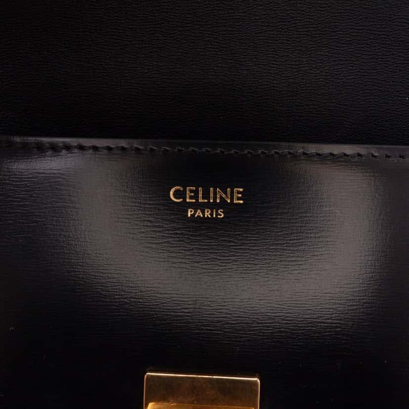 Celine Shiny Calfskin Claude Shoulder Bag Black Leather Good condition - Box View