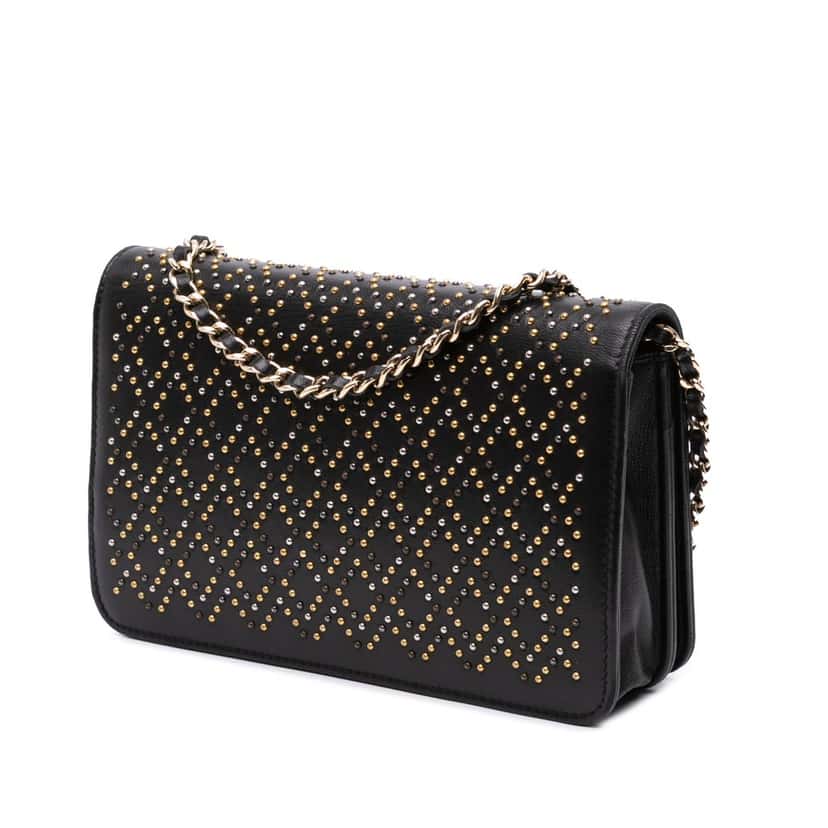 Chanel CC Studded Lambskin Wallet on Chain Black Leather Good condition - Back View
