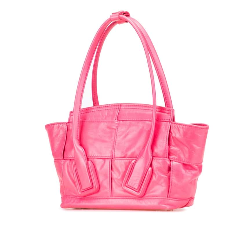 Bottega Veneta Mini Paper Calfskin Intrecciato Arco Satchel Pink Leather Good condition - Back View