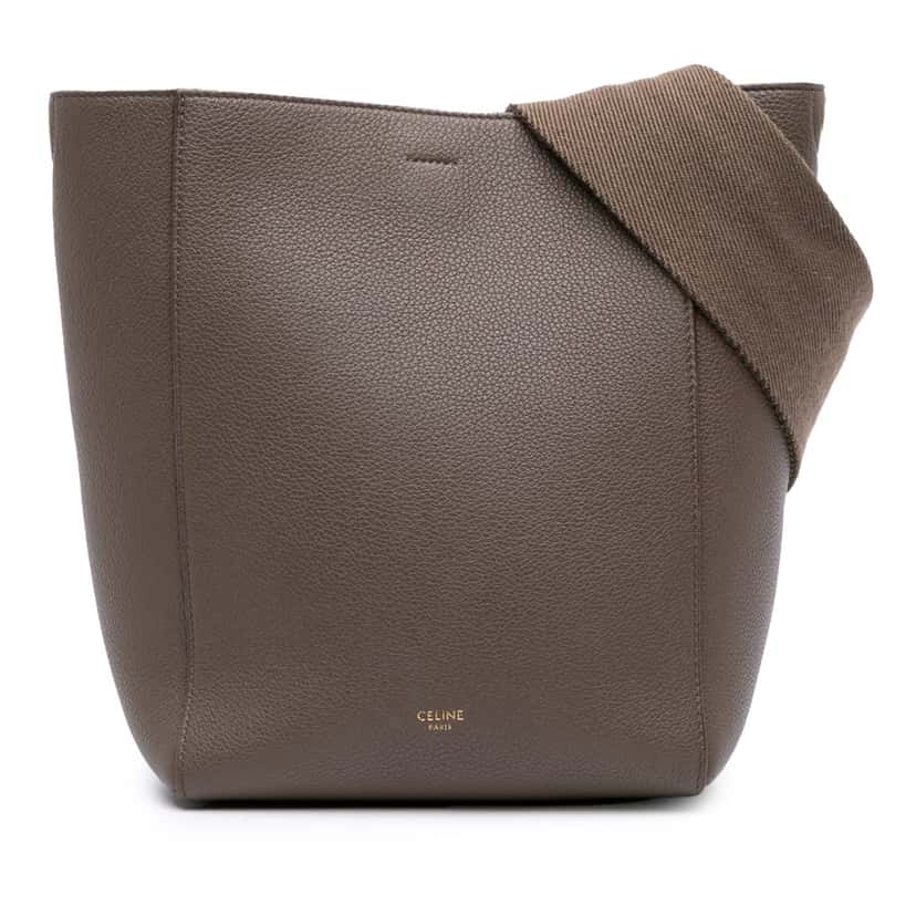 Celine Small Soft Grained Calfskin Seau Sangle Bucket Bag Brown Leather Good condition - Front View