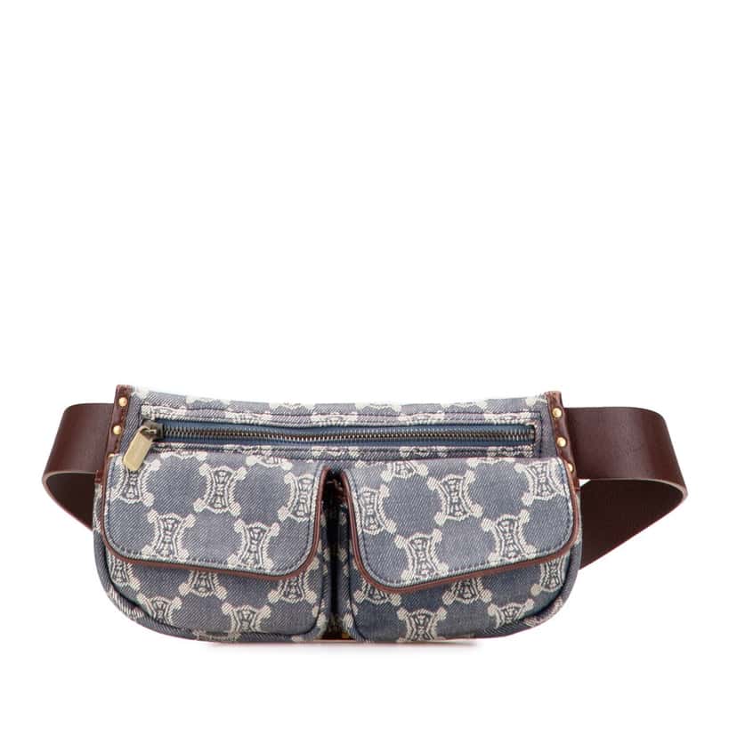 Celine Macadam Denim Double Pocket Belt Bag Blue Denim Good condition - Front View