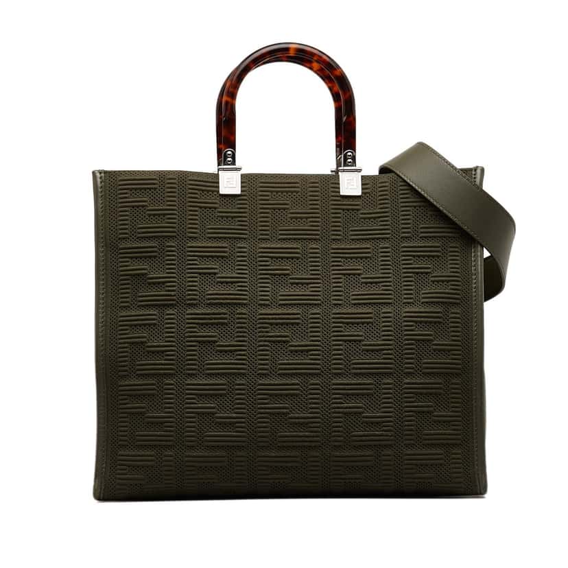 Fendi Medium Zucca Sunshine Shopper Canvas Tote Green Canvas Good condition - Front View