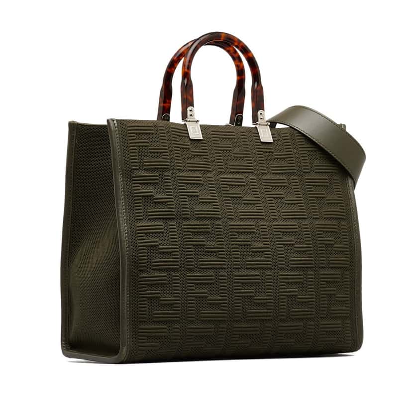 Fendi Medium Zucca Sunshine Shopper Canvas Tote Green Canvas Good condition - Back View