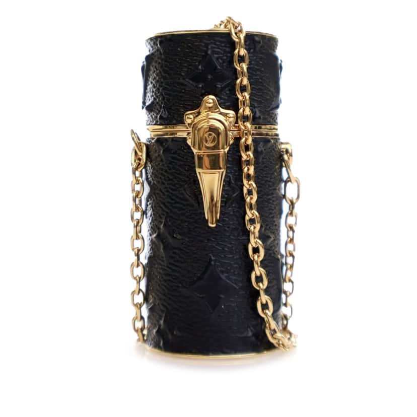 Louis Vuitton Monogram Embossed Lipstick Chain Case Black Leather Good condition - Front View