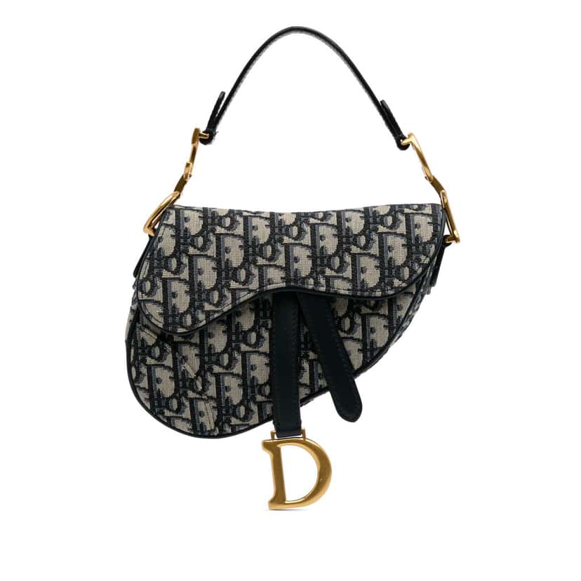 Dior Mini Oblique Canvas Saddle Bag Blue Canvas Good condition - Front View
