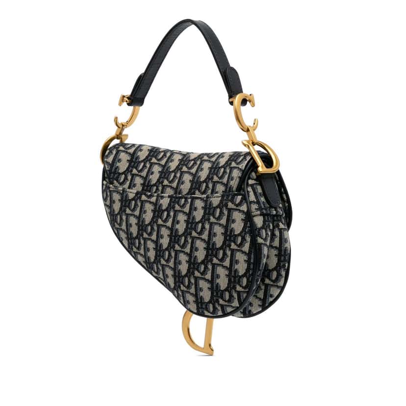 Dior Mini Oblique Canvas Saddle Bag Blue Canvas Good condition - Back View