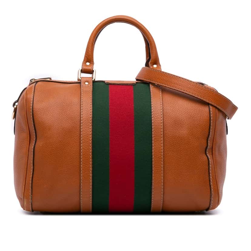 Gucci Medium Calfskin Web Joy Boston Bag Brown Leather Good condition - Front View