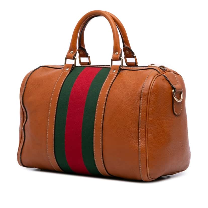 Gucci Medium Calfskin Web Joy Boston Bag Brown Leather Good condition - Back View