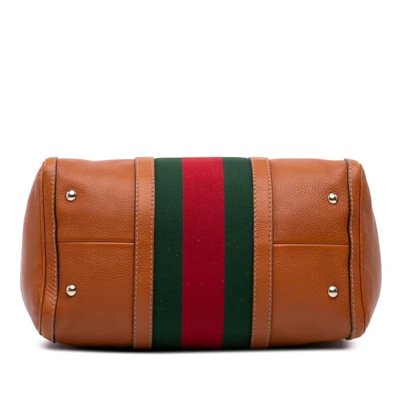 Gucci Medium Calfskin Web Joy Boston Bag Brown Leather Good condition - Inside View