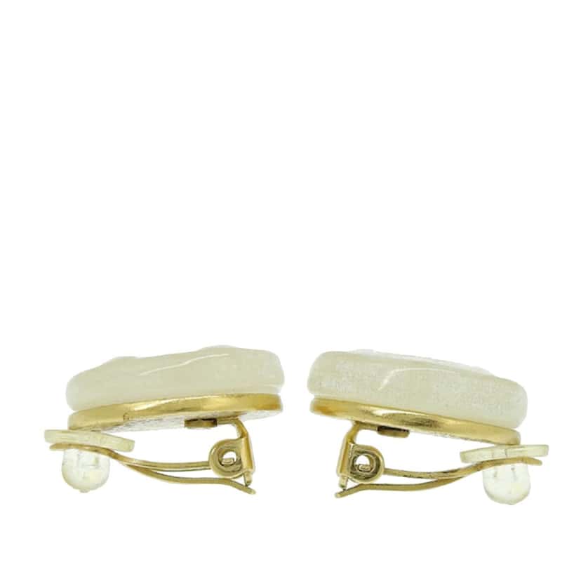 Chanel CC Resin and Gold Plated Button Clip On Earrings White Good condition - Model View
