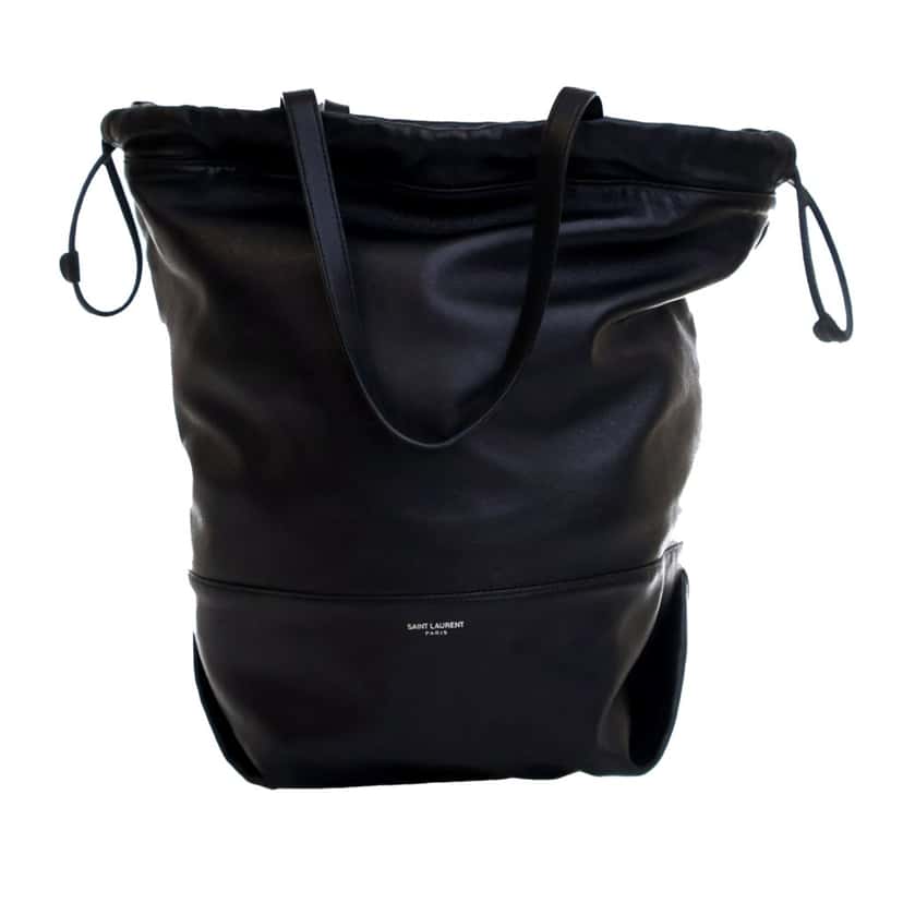 Saint Laurent Lambskin Harlem Drawstring Bucket Bag Black Leather Good condition - Front View
