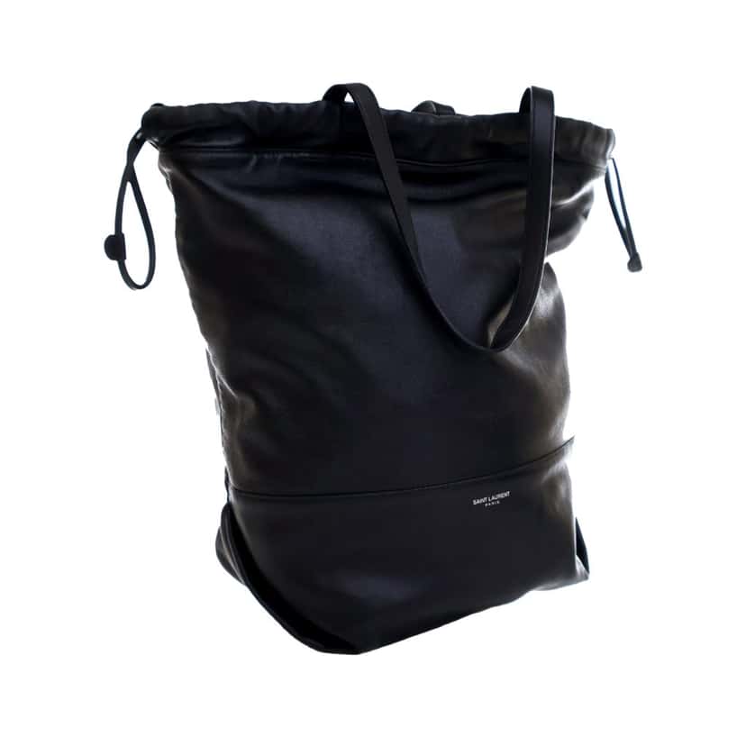 Saint Laurent Lambskin Harlem Drawstring Bucket Bag Black Leather Good condition - Back View
