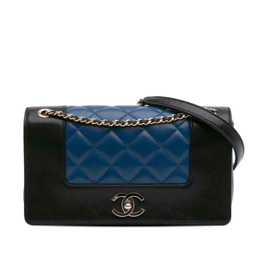 Chanel Small Bicolor Lambskin Mademoiselle Flap Blue Leather Good condition - Front View