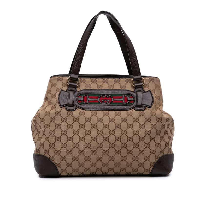 Gucci Medium GG Canvas Web Dressage Tote Brown Canvas Good condition - Front View