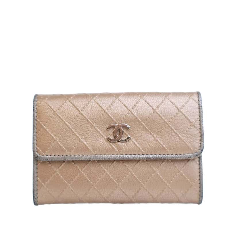 Chanel Metallic Calfskin Diamond Stitch Card Holder Brown Leather Good condition - Front View