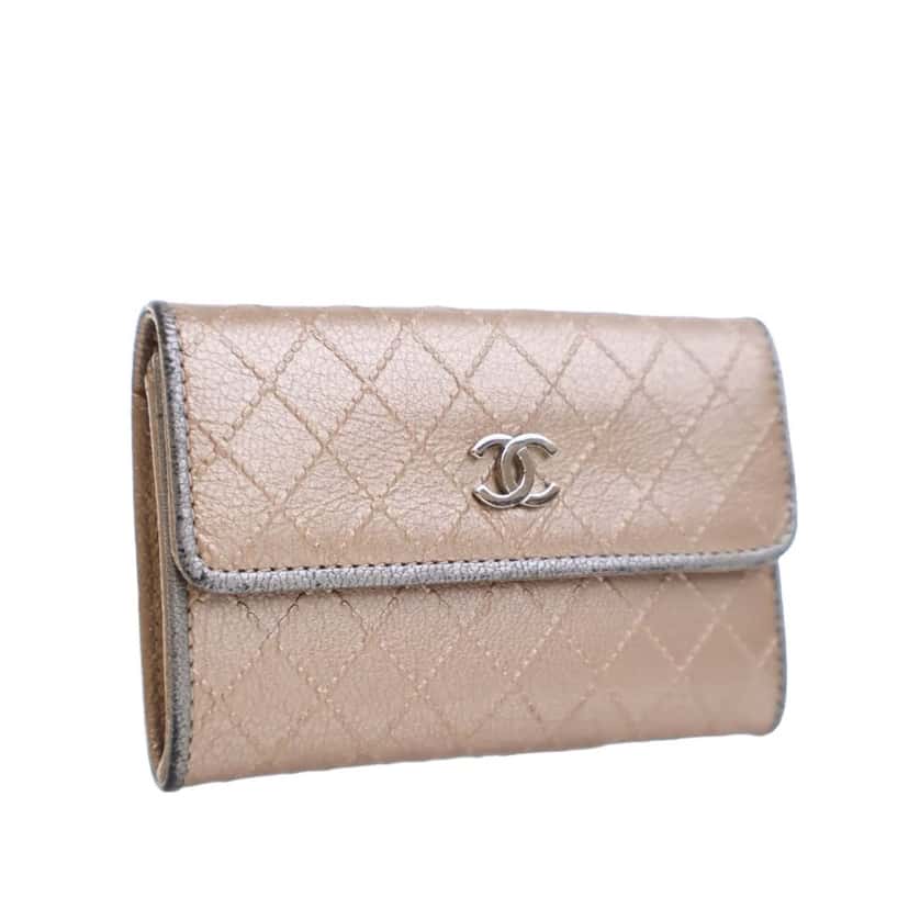 Chanel Metallic Calfskin Diamond Stitch Card Holder Brown Leather Good condition - Back View