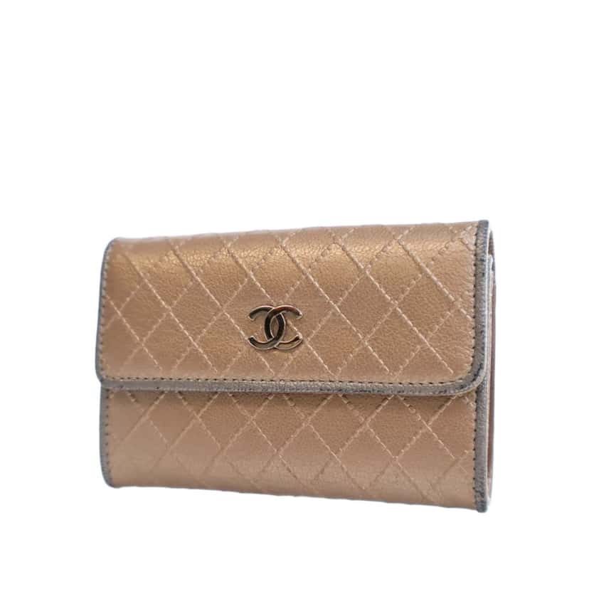 Chanel Metallic Calfskin Diamond Stitch Card Holder Brown Leather Good condition - Inside View