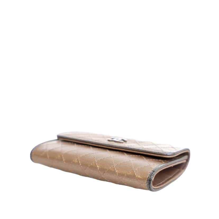 Chanel Metallic Calfskin Diamond Stitch Card Holder Brown Leather Good condition - Box View