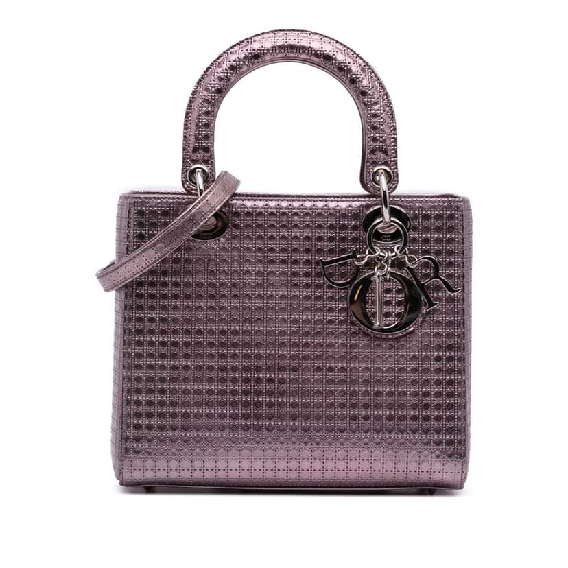Dior Medium Metallic Patent Microcannage Lady Dior Pink Leather Good condition - Front View