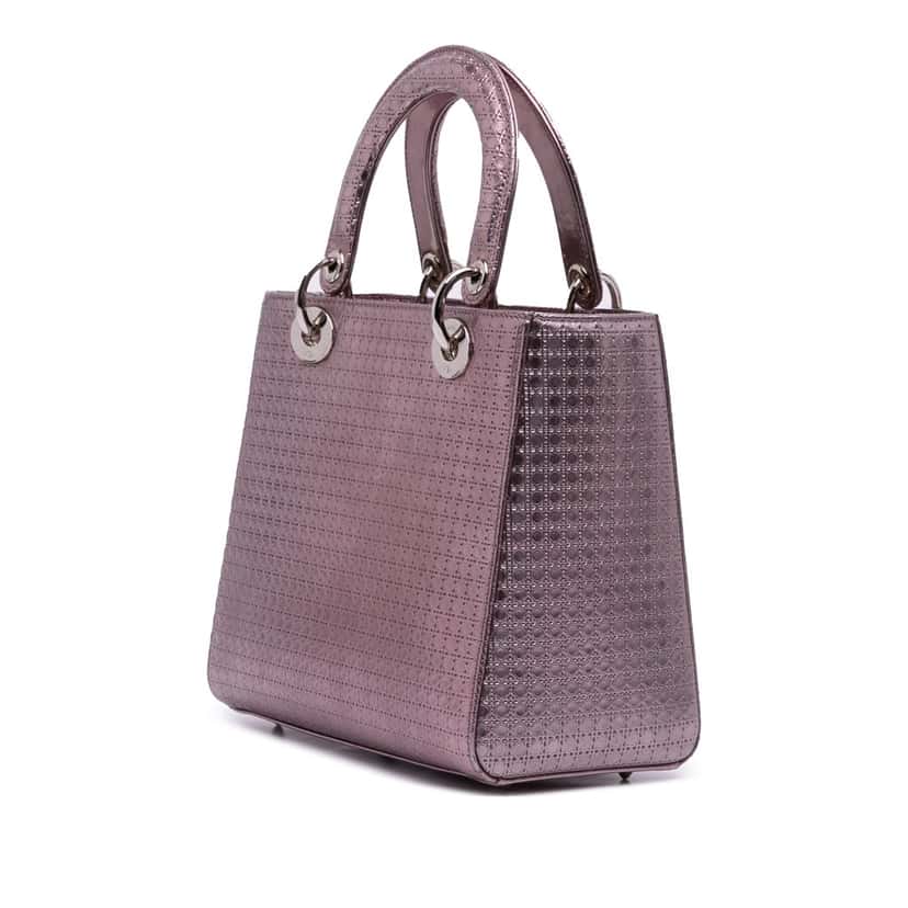 Dior Medium Metallic Patent Microcannage Lady Dior Pink Leather Good condition - Back View