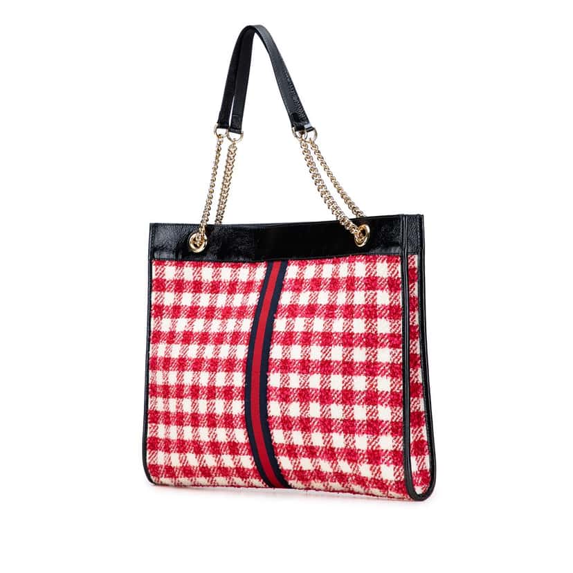 Gucci Large Web Tweed Rajah Tote Red Tweed Good condition - Back View