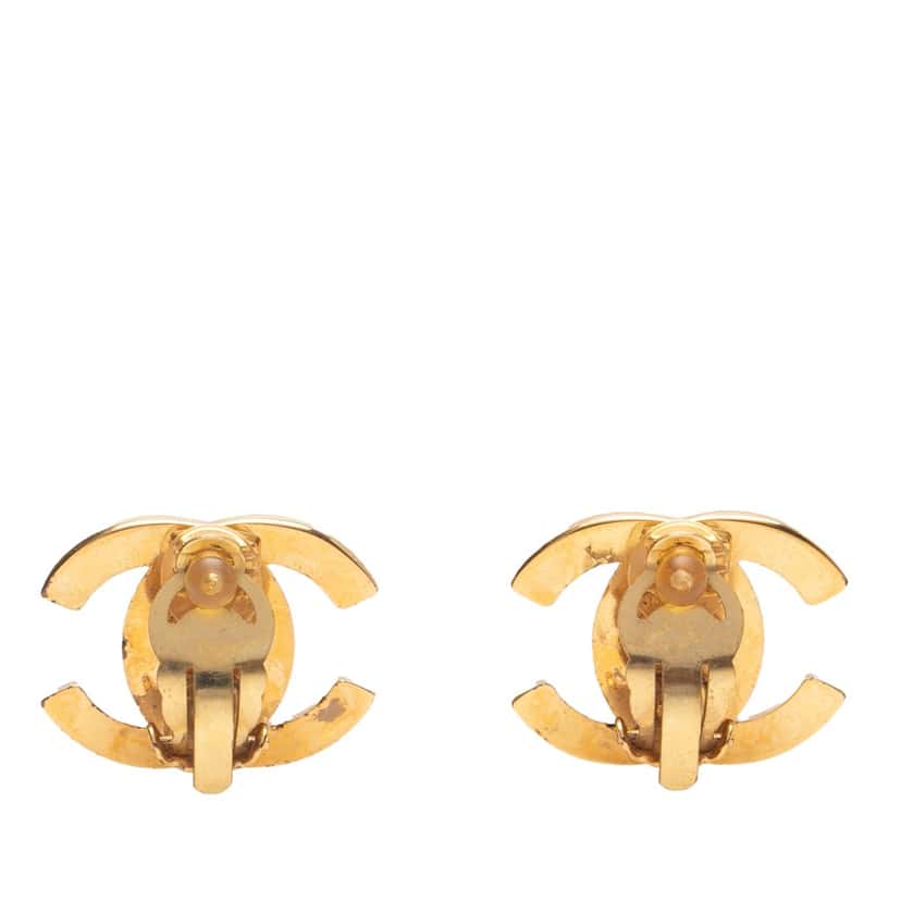 Chanel CC Gold Plated Turn Lock Clip on Earrings Gold Metal Good condition - Back View