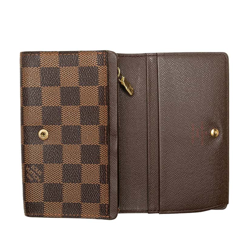 Louis Vuitton Damier Ebene Porte Monnaie Tresor Wallet Brown Canvas Good condition - Model View