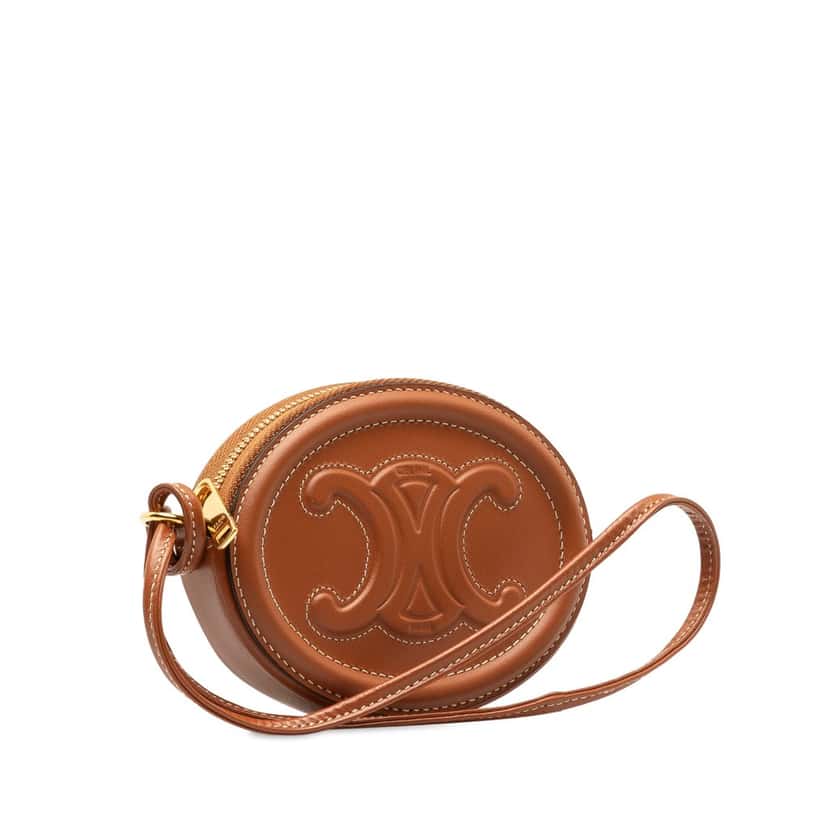 Celine Calfskin Cuir Triomphe Oval Clutch Brown Leather Good condition - Back View