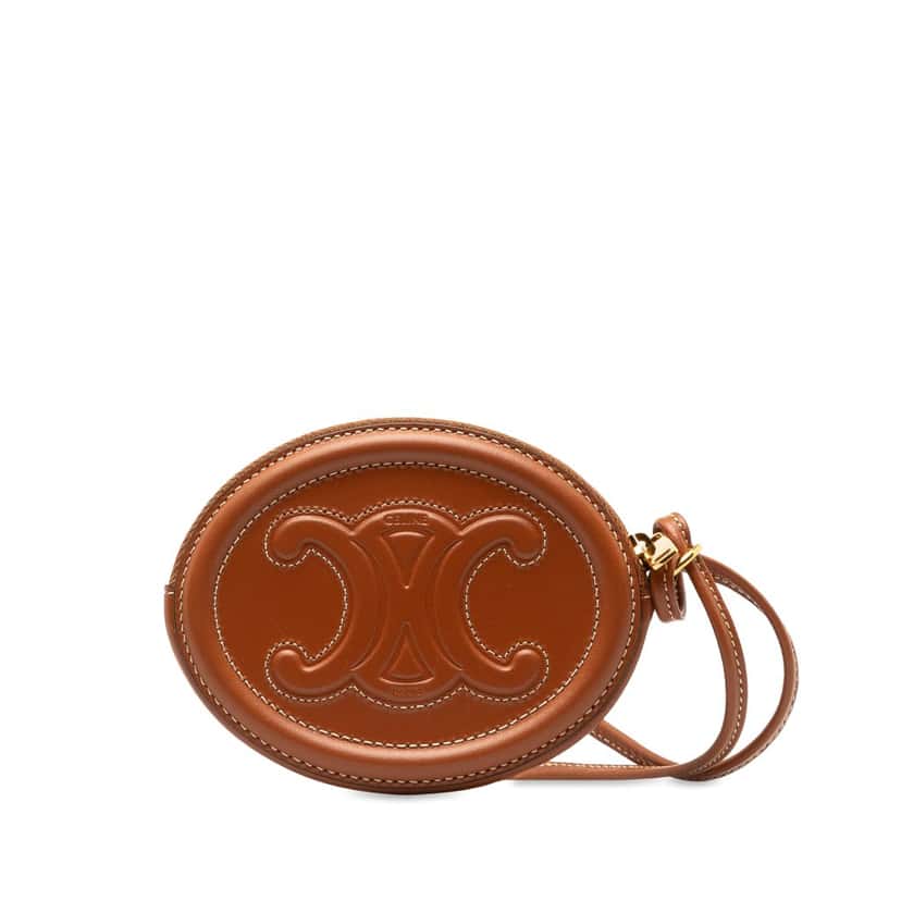 Celine Calfskin Cuir Triomphe Oval Clutch Brown Leather Good condition - Inside View