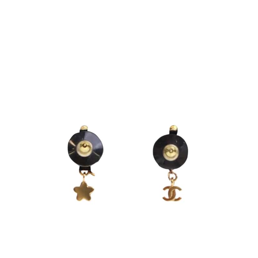 Chanel Gold Plated CC Crystal Star Climber Push Back Earrings Gold Metal Good condition - Back View