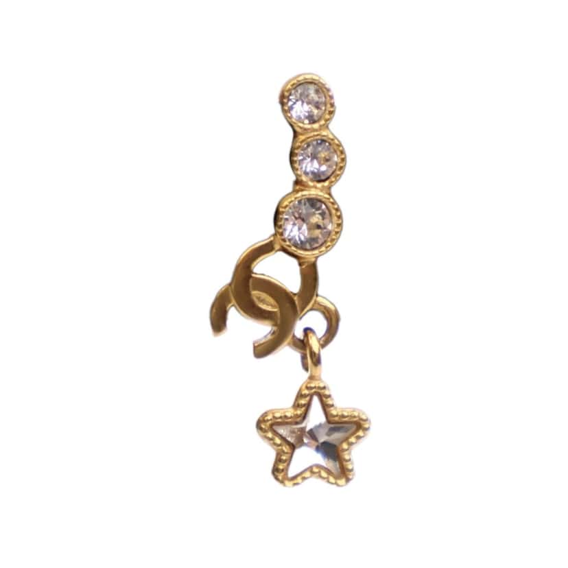 Chanel Gold Plated CC Crystal Star Climber Push Back Earrings Gold Metal Good condition - Inside View