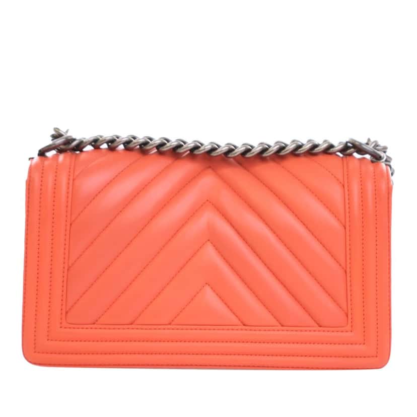Chanel Old Medium Chevron Lambskin Boy Flap Orange Leather Good condition - Inside View