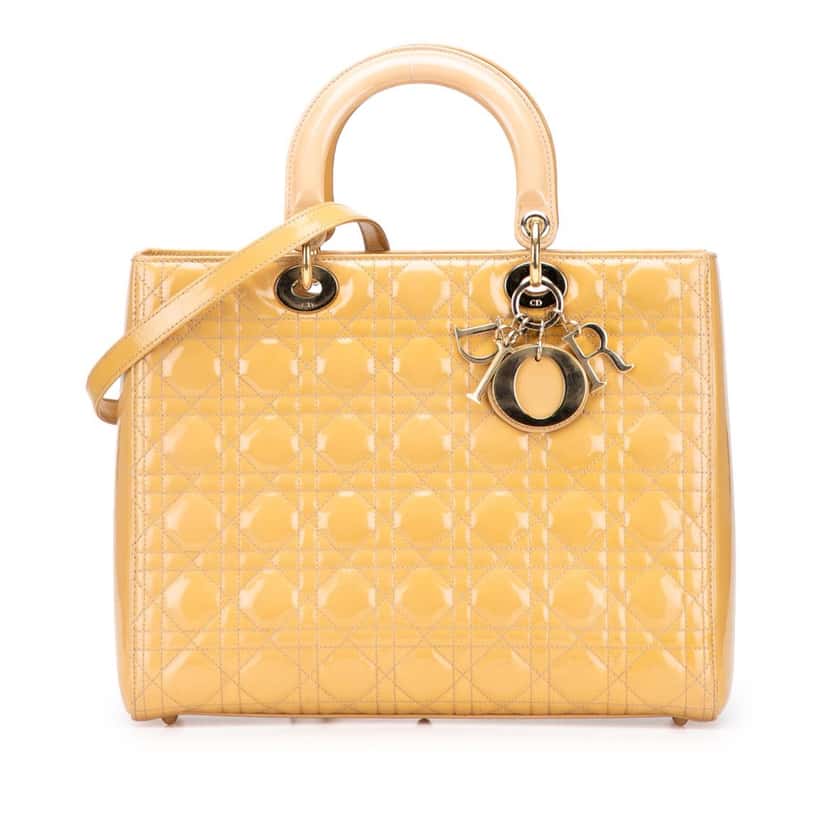 Dior Large Patent Cannage Lady Dior Brown Leather Good condition - Front View