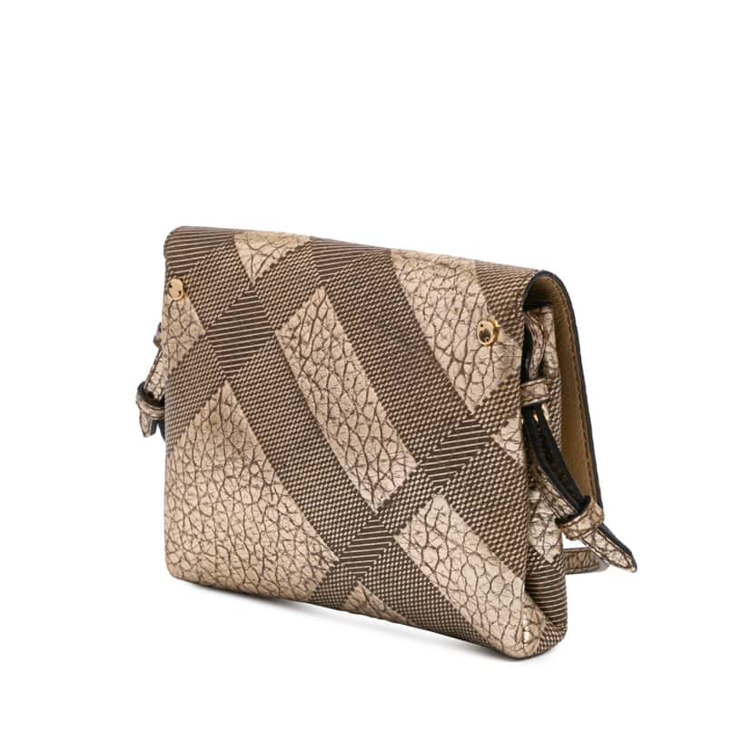 Burberry Embossed Grain Check Leather Langley Crossbody Gold Leather Good condition - Back View