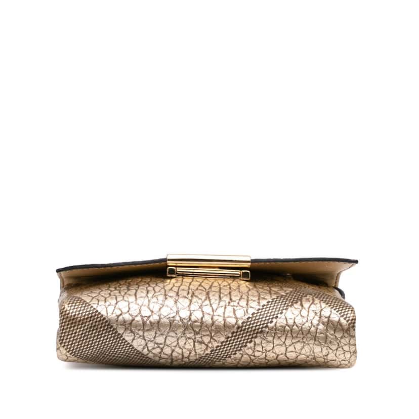 Burberry Embossed Grain Check Leather Langley Crossbody Gold Leather Good condition - Inside View