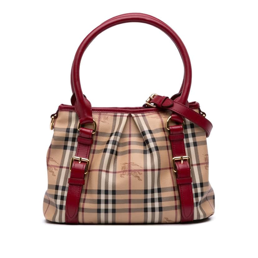 Burberry Small Haymarket Check Coated Canvas Northfield Satchel Brown Canvas Good condition - Front View