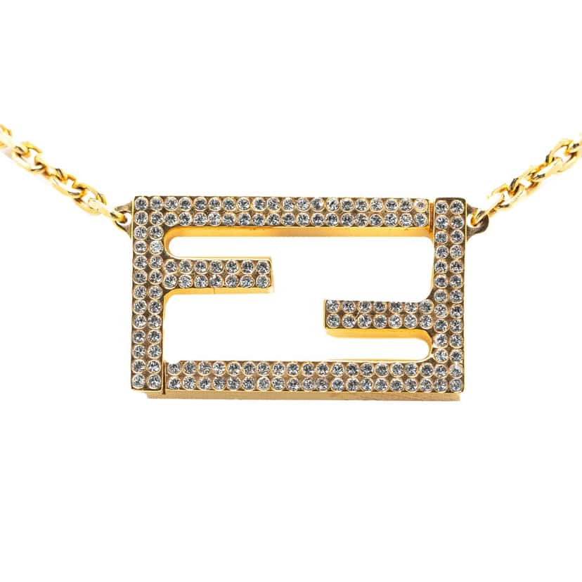 Fendi FF Crystal Pendant Necklace Gold Metal Good condition - Front View