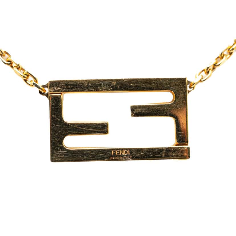 Fendi FF Crystal Pendant Necklace Gold Metal Good condition - Back View