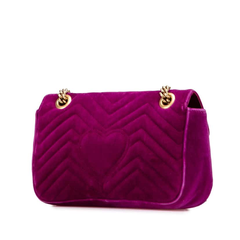 Gucci Small GG Marmont Matelasse Velvet Flap Crossbody Purple Velvet Good condition - Back View