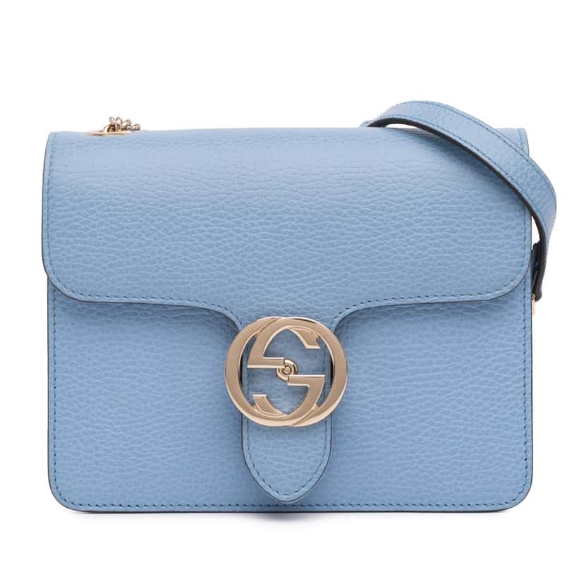 Gucci Small Dollar Calfskin Interlocking G Crossbody Blue Leather Good condition - Front View