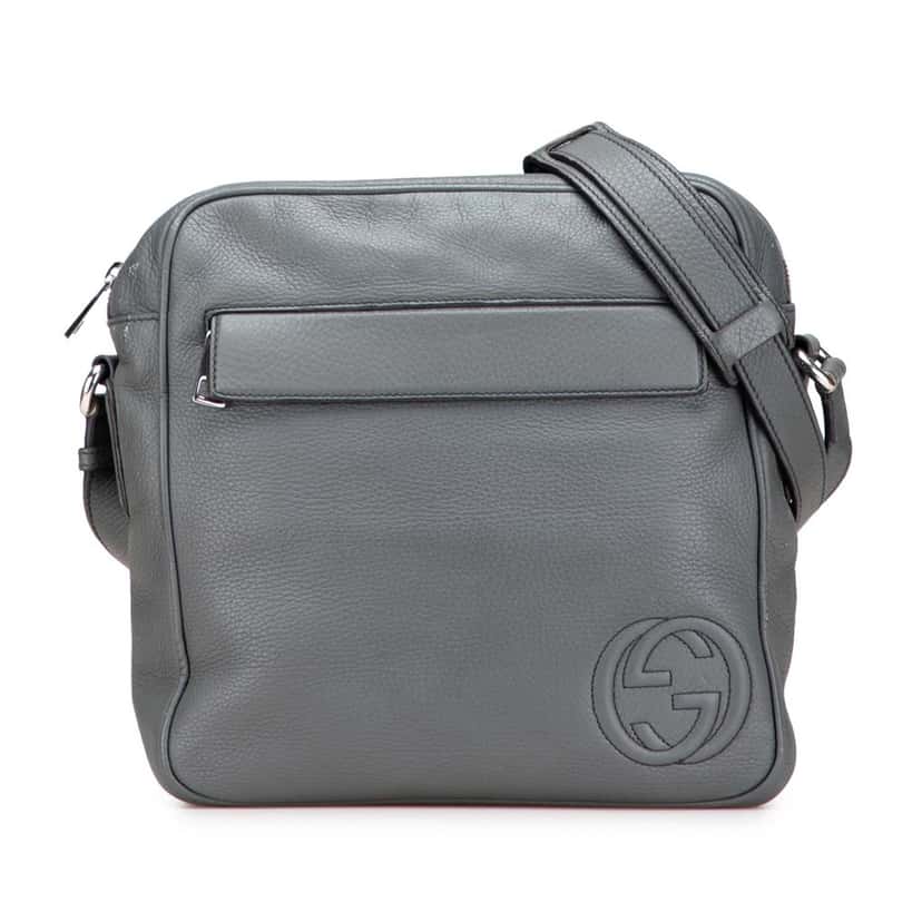 Gucci Medium Pebbled Calfskin Soho Messenger Bag Grey Leather Good condition - Front View