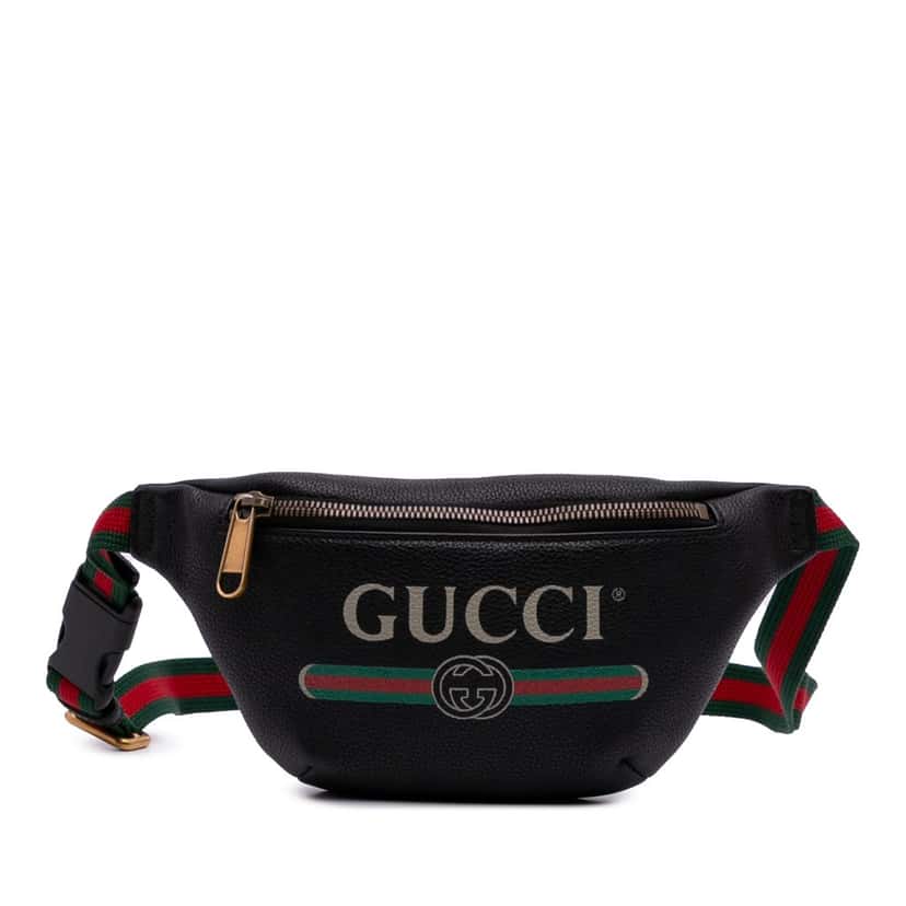Gucci Small Grained Calfskin Logo Belt Bag Black Leather Good condition - Front View
