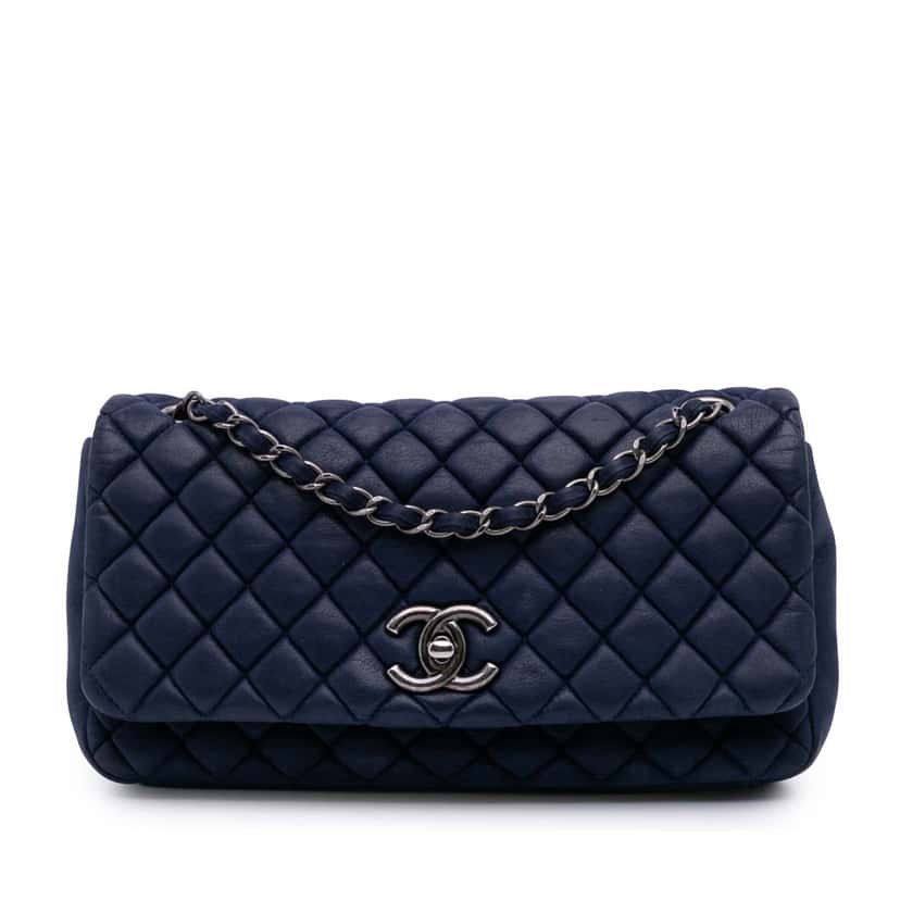 Chanel Large Calfskin New Bubble Flap Blue Leather Good condition - Front View