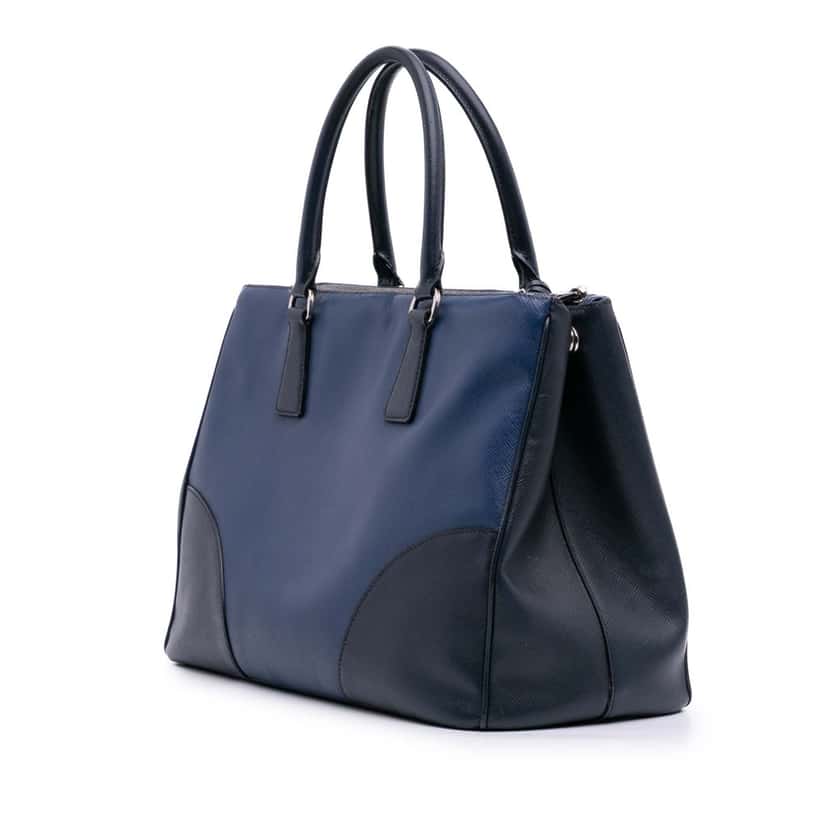 Prada Medium Bicolor Saffiano Lux Galleria Double Zip Satchel Blue Leather Good condition - Back View