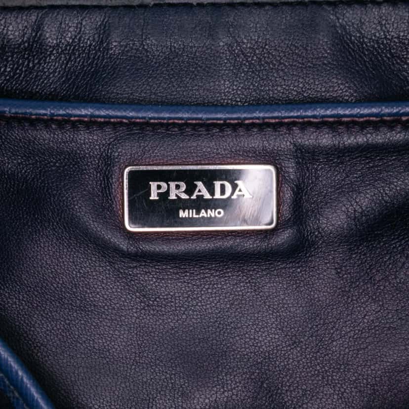 Prada Medium Bicolor Saffiano Lux Galleria Double Zip Satchel Blue Leather Good condition - Box View