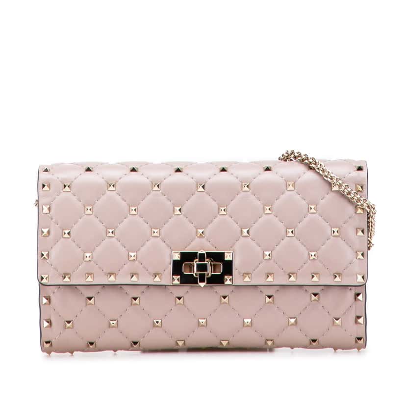 Valentino Nappa Rockstud Spike Wallet On Chain Brown Leather Good condition - Front View