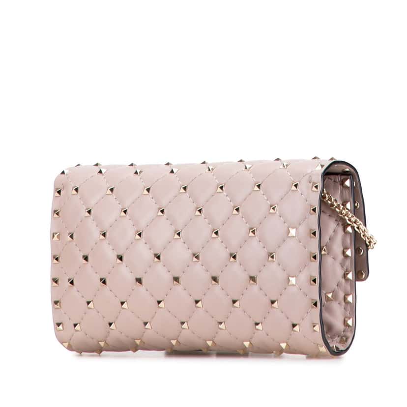 Valentino Nappa Rockstud Spike Wallet On Chain Brown Leather Good condition - Back View