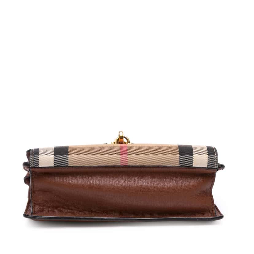Burberry Small Leather and House Check Canvas Derby Macken Crossbody Brown Canvas Good condition - Inside View