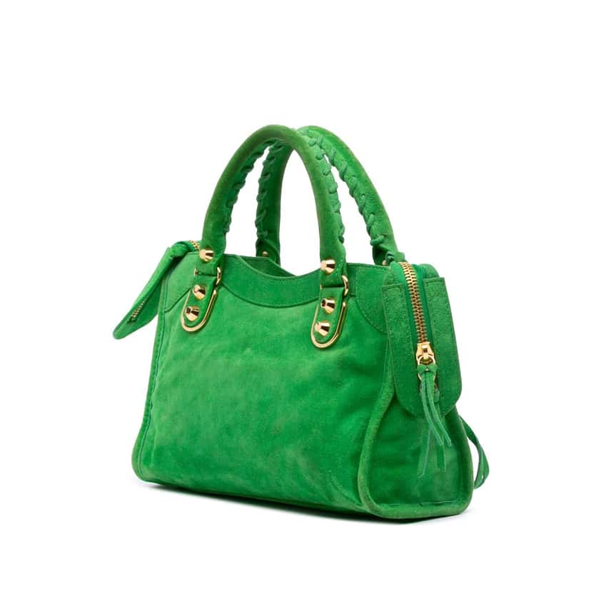 Balenciaga Mini Suede Motocross Classic Metallic Edge City Satchel Green Leather Good condition - Back View